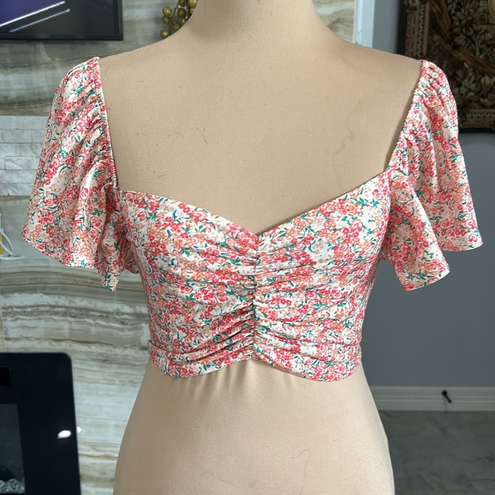 Zara Cinched‎ Floral Crop Top. Size S( 256) - Picture 3 of 10